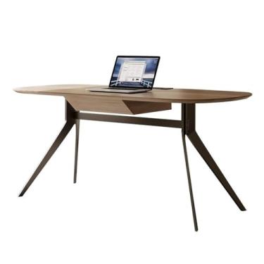 Imagem de KEG801302 Mesa de PC minimalista simples moderna com gaveta e pernas de aço inoxidável, mesa de escrita de madeira de pinho para escritório em casa (G)