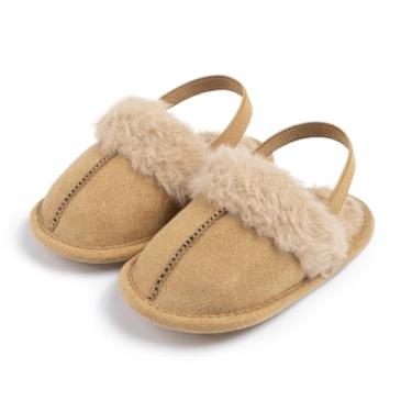 Imagem de Baby House Pantufas felpudas com alça no calcanhar, sapatos de lã aconchegantes para bebês para meninos e meninas, Caqui, 14