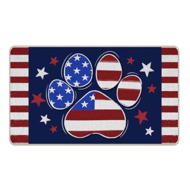 Imagem de Livcoz Tapete de porta da frente com estampa de pata de cachorro gato 4 de julho, tapete decorativo patriótico América, tapete de entrada antiderrapante, decoração de cozinha de casa americana EUA