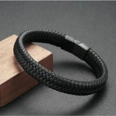 Imagem de Pulseira Magnética Masculina Em Couro PU Preto, Presente Elegante E So