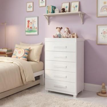 Imagem de Cômoda Para Quarto Infantil 5 Gavetas Grande Branco