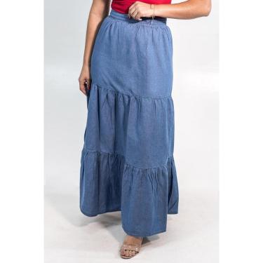 Imagem de Saia Longa Jeans Feminina Alta Babado Anticorpus-Feminino