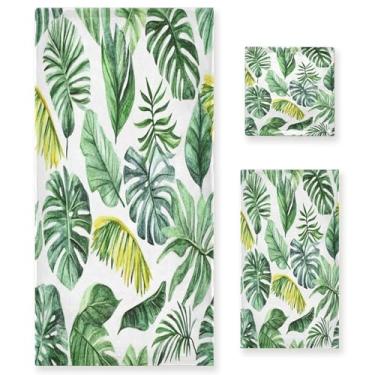 Imagem de xigua Aquarela Folhas Tropicais Conjunto de Toalhas de Banheiro Absorvente Macio 3 Peças Toalha de Banho Toalha de Mão Toalhas Decorativas para Banheiro Academia Hotel Praia Piscina