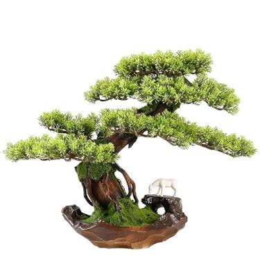 Imagem de Bonsai de árvore artificial de plantas falsas com vaso de cerâmica, sala de estar, escritório, mesa, decoração de plantas falsas