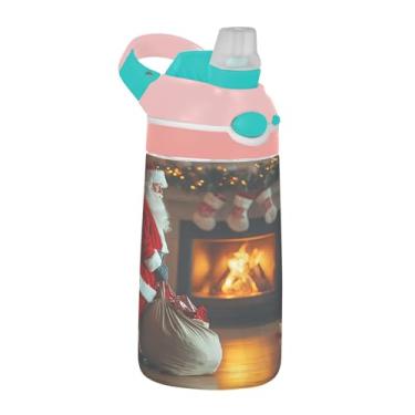 Imagem de xigua Garrafa de água Tritan para lareira de Natal com bico de silicone, 480 ml, portátil, à prova de vazamento, utensílios esportivos com botão bloqueável e alça larga