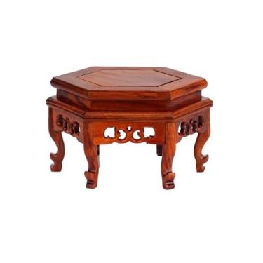 Imagem de KHUTRW3D Base de vaso plataforma hexagonal base de madeira pedestal de madeira, ornamento de pedra bule de chá expositor de artesanato