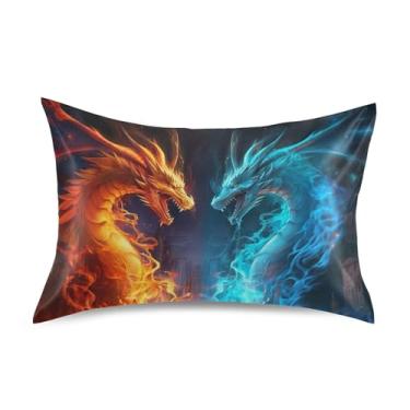 Imagem de xigua Fronha de cetim de dragão de fogo e gelo para cabelo e pele, lavável à máquina, almofada de cetim resfriadora, capa de cama padrão com fecho de envelope, 51 cm x 66 cm