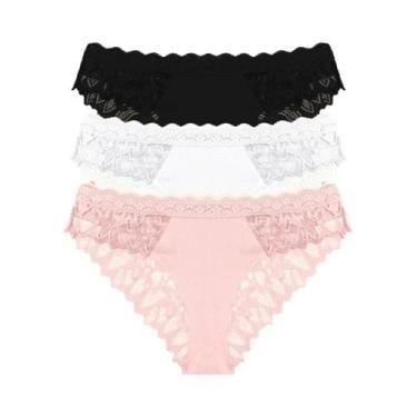 Imagem de Calcinhas De Renda Floral De Cintura Baixa FINETOO 3 Peças Sexy Invisí