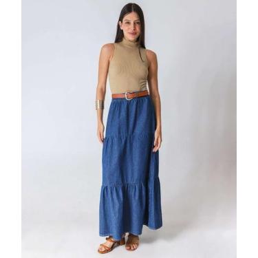 Imagem de Saia Midi Jeans Feminina Três Marias Marisa Azul-56001, Jeans azul, GG