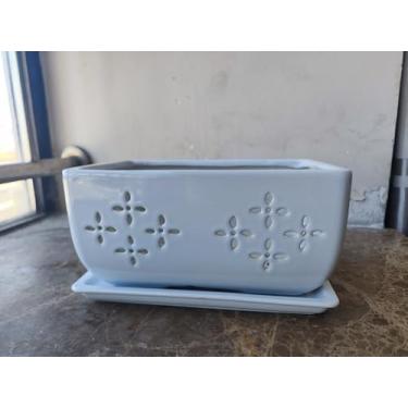 Imagem de Sanmudecor Vaso de orquídea de cerâmica com orifícios de drenagem e bandeja, vaso retangular branco com design de recorte floral, vaso de flores interno de 25 cm