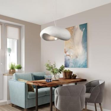 Imagem de Lustre moderno de teto para sala de jantar e sala de estar, luminária pendente branca com acabamento envelhecido para sala de estar, iluminação LED silenciosa japonesa para teto, altura ajus