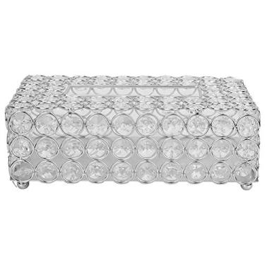 Imagem de Generic Capa de Caixa de Tecido de Cristal Deslumbrante Porta-guardanapos para Decoração de Casa e Uso de Escritório Em Aço Inoxidável + Cristal Artificial, Universal para Carro e Casa (Prata)