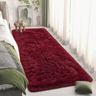 Imagem de Tapete Passadeira Felpudo Antiderrapante 1,00x0,60 Peludo para Sala e Quarto(Bordô)