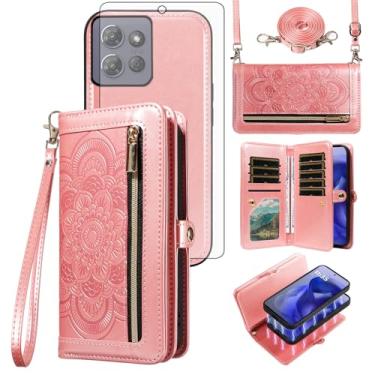 Imagem de Asuwish Capa de celular para Motorola Moto G 5G 2025 com zíper carteira destacável com protetor de tela de vidro temperado, alça transversal para pulso mandala flor flip porta-cartões G5G 5 G G5