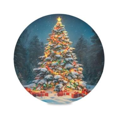 Imagem de STAYTOP Jogo americano redondo de árvore de Natal brilhante, 6 peças, tapetes de mesa antiderrapantes fáceis de limpar para decoração de mesa de festa de churrasco em casa