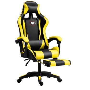 Imagem de Cadeira Gamer Ergonômica com Apoio para Pés, Reclinável, Design Esportivo com Suporte Lombar e Cervical (Preta e Amarela)