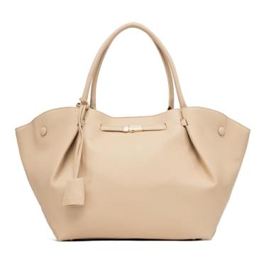 Imagem de NEWBELLA Bolsa feminina de couro vegano, bolsa de grande capacidade, bolsa de ombro vintage Hobo com alça superior para uso diário e trabalho, Damasco