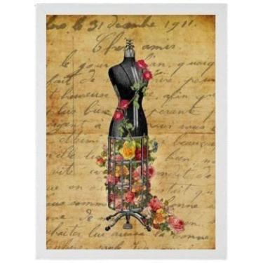 Imagem de Quadro Vintage Manequim Costura Moldura Branca 24X18Cm