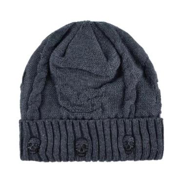 Imagem de Gorro De Inverno Masculino Em Tricô Com Padrão De Caveira Em Metal, Go