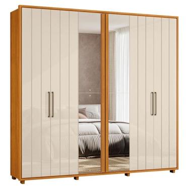 Imagem de Guarda Roupa Casal Miro 6 Portas Com Espelho 250 Cm Cinamomo Off White Madetec Cinamomo Off White