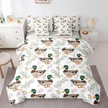 Imagem de Erosebridal Conjunto de edredom infantil com flores de pato, bege, verde e branco, 7 peças | Cama rústica de fazenda em uma bolsa para quarto, floral, caça, com edredom, adultos, mulheres e homens