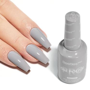 Imagem de Esmalte de gel Beetles Pro Grey – Zero Chill, cor cinza claro 20 ml, esmalte de gel de inverno, lâmpada UV para unhas necessária, para salão de beleza, brilho de longa duração