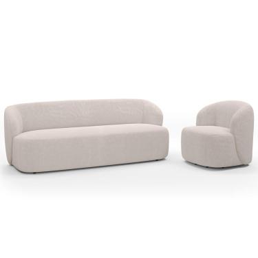 Imagem de Sofá 3 Lugares 205cm Com Poltrona Giratória Orgânica Heidy F04 Bouclê Bege - Lyam Decor