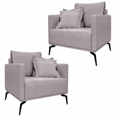 Imagem de Kit 2 Poltronas Decorativas Pés em Aço Stagno Linho Areia Rústico - Gran Belo