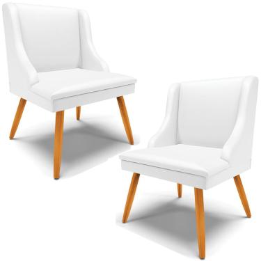 Imagem de Kit 2 Poltronas Decorativas Pés Palito de Madeira Firenze PU Branco Fosco/Natural - Gran Belo