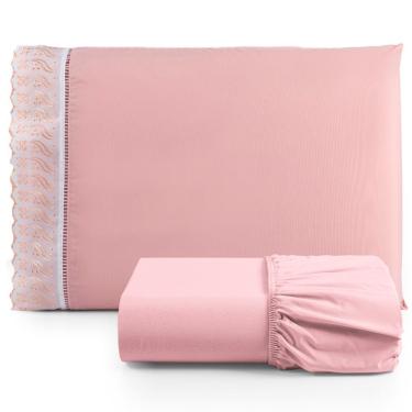 Imagem de Jogo de Lençol Lese Percal 180 Fios Solteiro  2 Peças Barato - Rosê