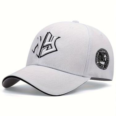 Imagem de Boné De Beisebol Bordado Com Letras Estilosas Poliéster, Perfeito Para Esportes Ao Ar Livre Cinza