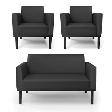 Imagem de Sofá Namoradeira Com 2 Poltronas Base De Madeira Fixa Preto Marisa Corino D03 - D\'rossi Cor Preto