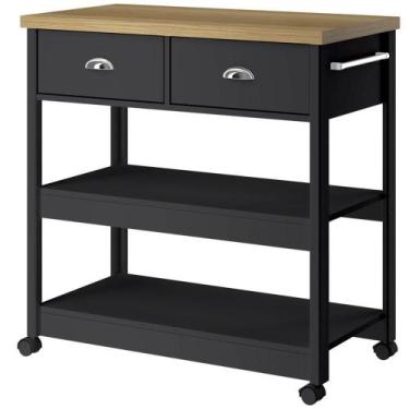 Imagem de Aparador Carrinho Café 2 Gavetas 85 Cm Ba135 Preto Dtall - MILANI MOVE