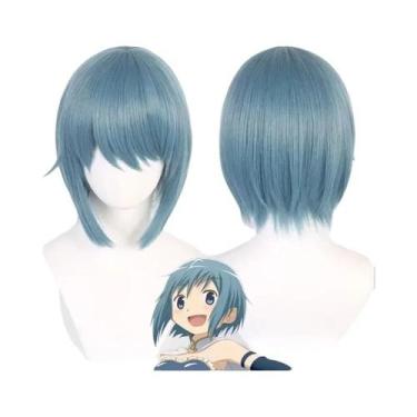 Imagem de Peruca De Cosplay Azul Cinza Anime Miki Sayaka, Cabelo Sintético Curto