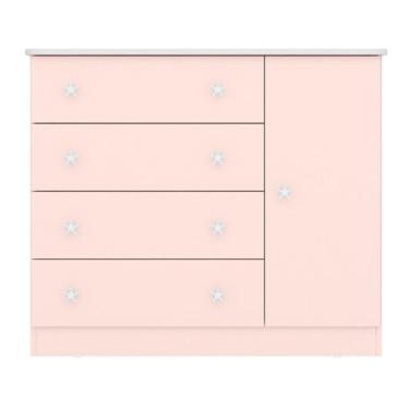 Imagem de Cômoda Com 4 Gavetas Ravena Rosa Acetinado