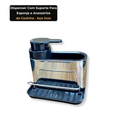 Imagem de Dispenser Organizador com Suporte para Esponja Aço Inox com Válvula de