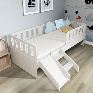Imagem de Cama Solteiro Mdf Bp Com Escadinha/escorrega 03 Grades E Cabeceira Megamobilia