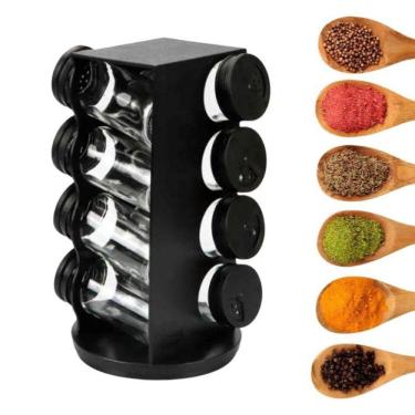 Imagem de Porta Condimentos Preto 08 Potes De 80Ml Suporte Giratório