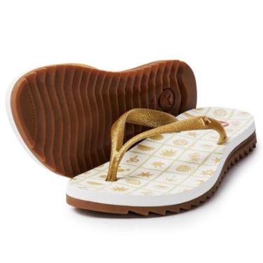 Imagem de Chinelo Kenner Ibiza Maresia Estampada Feminino - Branco e Dourado - 39-Feminino