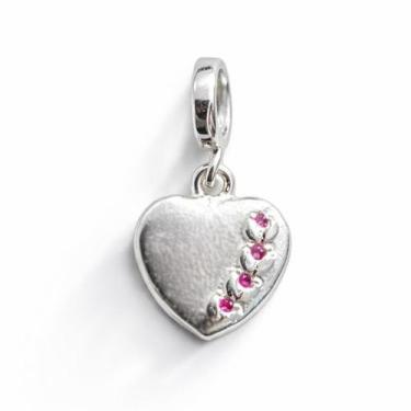 Imagem de Berloque Pingente Coração Cravejado Zirconia Delicado Prata - Lojas La