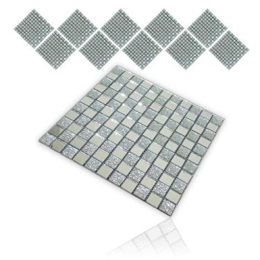 Imagem de Pastilha De Vidro Adesiva Kit 10 Uni Parede Banheiro Lavabo Cozinha Sa