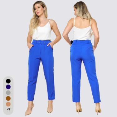 Imagem de Calça Feminina Clochard Alfaiataria Com Cinto Forrado - IV STORE, Azul