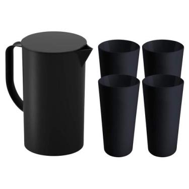 Imagem de COMP Kit Cozinha Coza Brinox Preto: Jarra Cozy com Tampa 2L + 4 Copos 