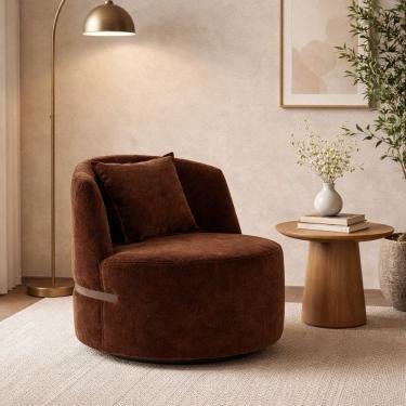 Imagem de Poltrona Giratória para Sala de Estar em Veludo Laila Marrom/Preto