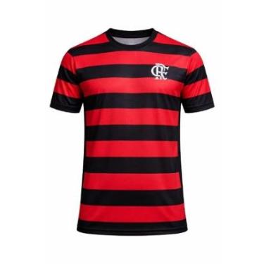 Imagem de CAMISETA FLAMENGO RUBRO NEGRO LISTRADA ESCUDO BRANCO COIMBRA-Masculino