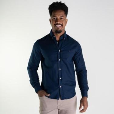 Imagem de Camisa Tommy Hilfiger Oxford Regular Fit Azul Marinho-Masculino