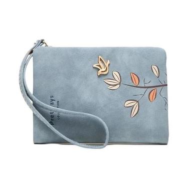 Imagem de Carteira Curta Feminina Bege Floral Com Alça De Pulso, Porta-Cartões, 