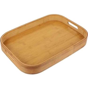 Imagem de Bandeja Bambu Retangular com alça borda café manhã 33x22cm - Marca