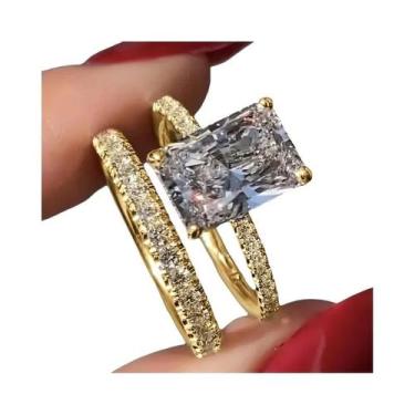 Imagem de Conjunto De Anéis De Noivado E Casamento Feminino De Luxo Com Zircônia