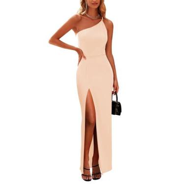 Imagem de Vestido PRETTYGARDEN Maxi Bege com Fenda Alta e Ombro Único XL